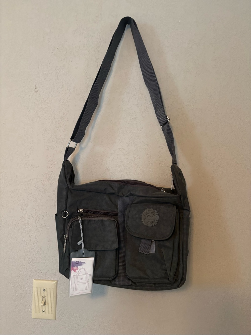 Men's Gray Canvas Messenger Bag with Front Pockets